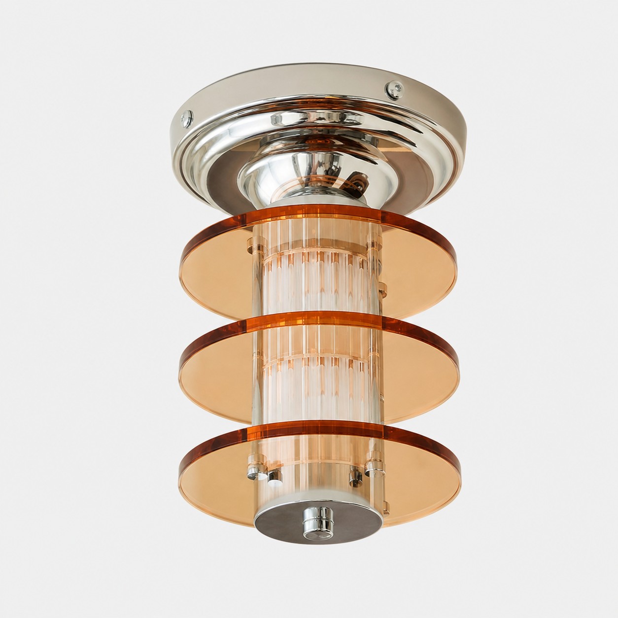 Round amber acrylic and chrome Bauhaus ceiling lamp