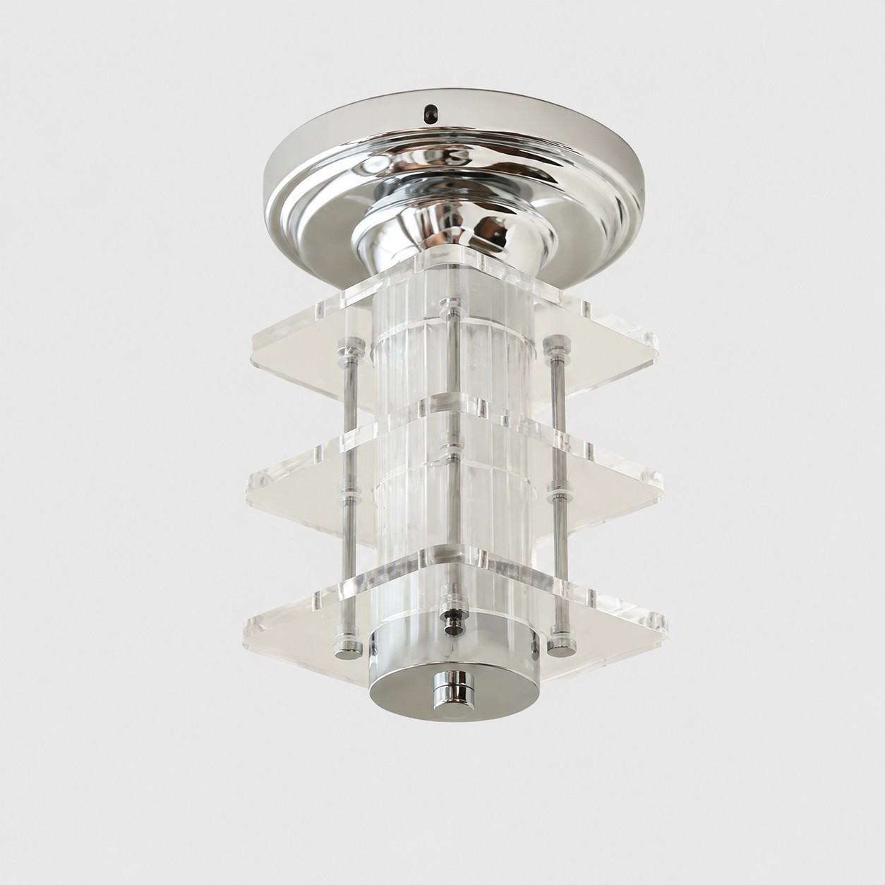 Square clear acrylic and chrome Bauhaus ceiling lamp