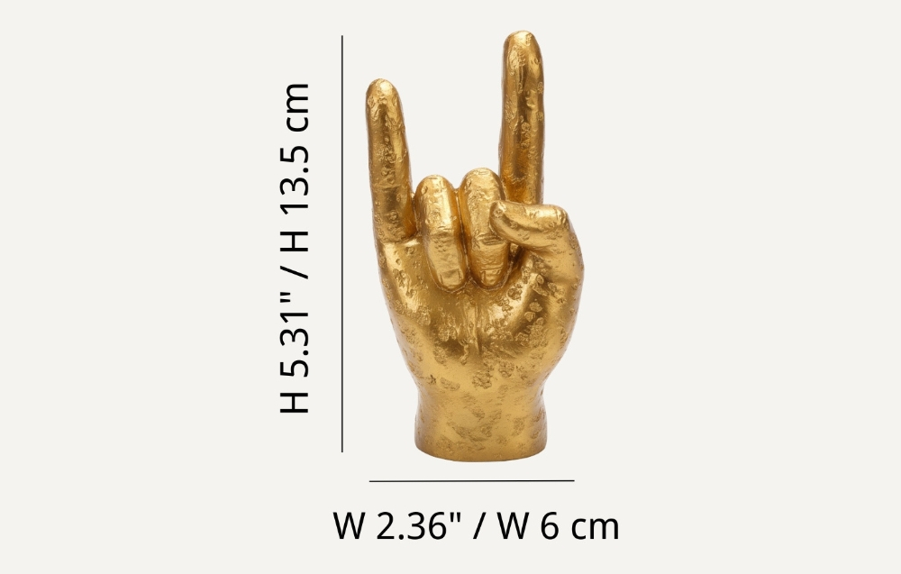 Diagrama de dimensiones de una mano decorativa Kickra Rock On Wall Gold