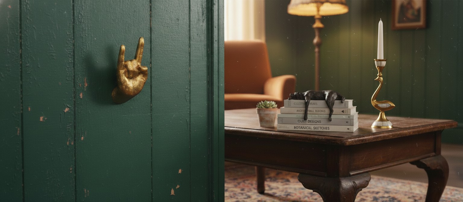 Pieza de pared Kickra en un ambiente contemporáneo con mesa y lámpara