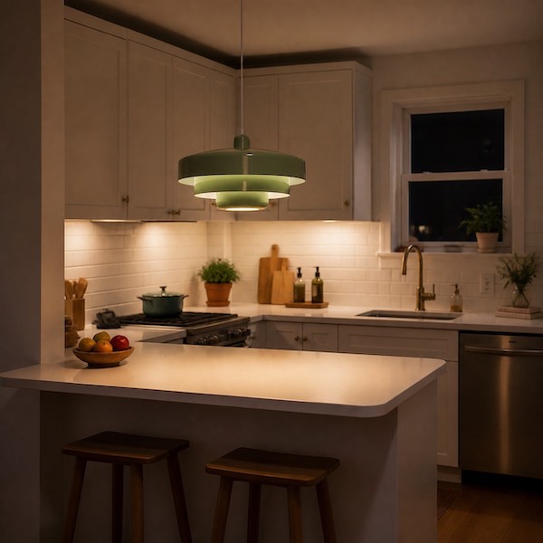 layered-lighting-small-kitchen-colourful-pendant