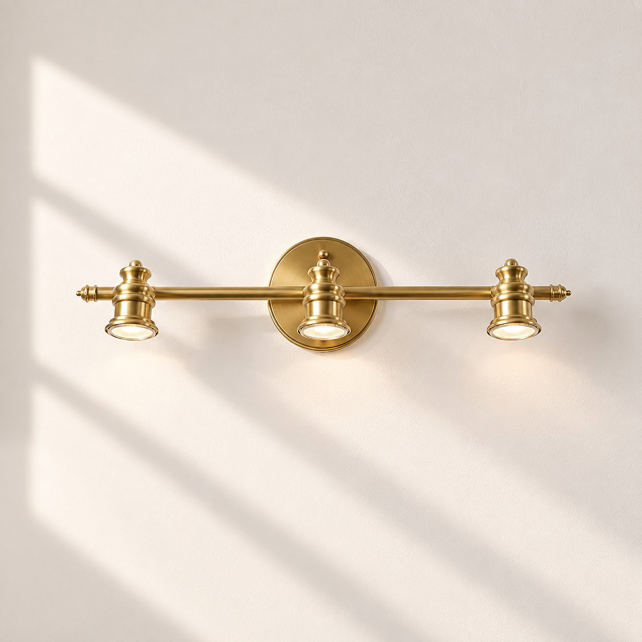 Aurelia Brass Vanity Wall Light with adjustable heads, one to five heads and individual aiming