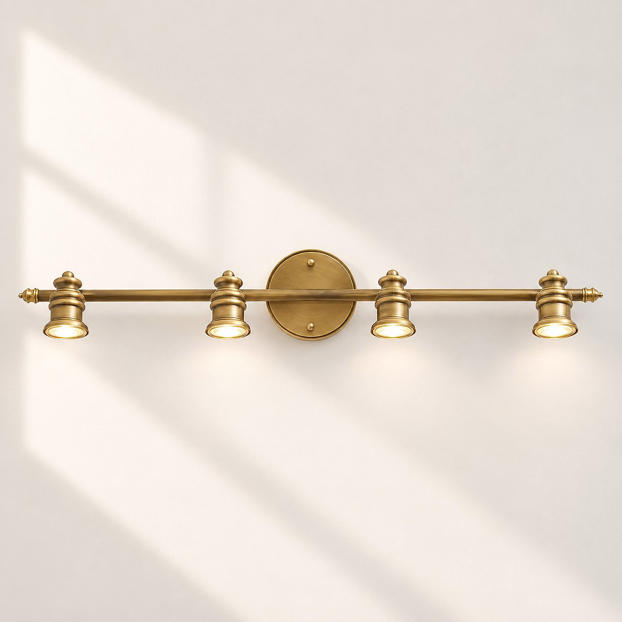 Aurelia Brass Vanity Wall Light with adjustable heads, one to five heads and individual aiming