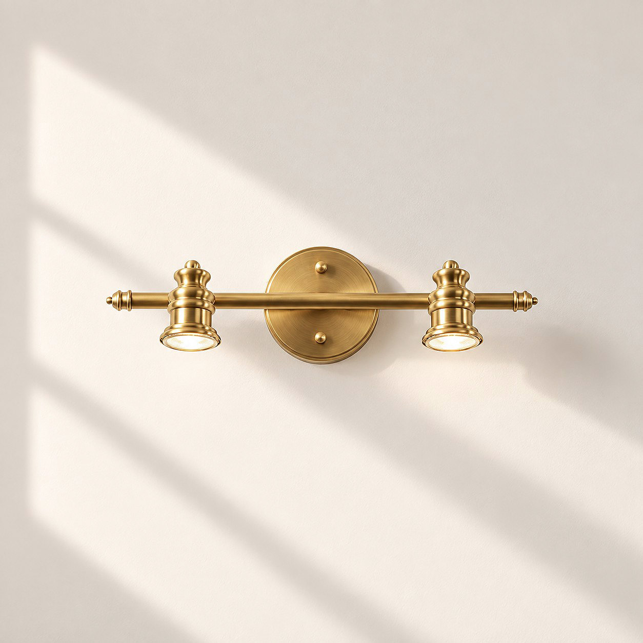 Aurelia Brass Vanity Wall Light with adjustable heads, one to five heads and individual aiming