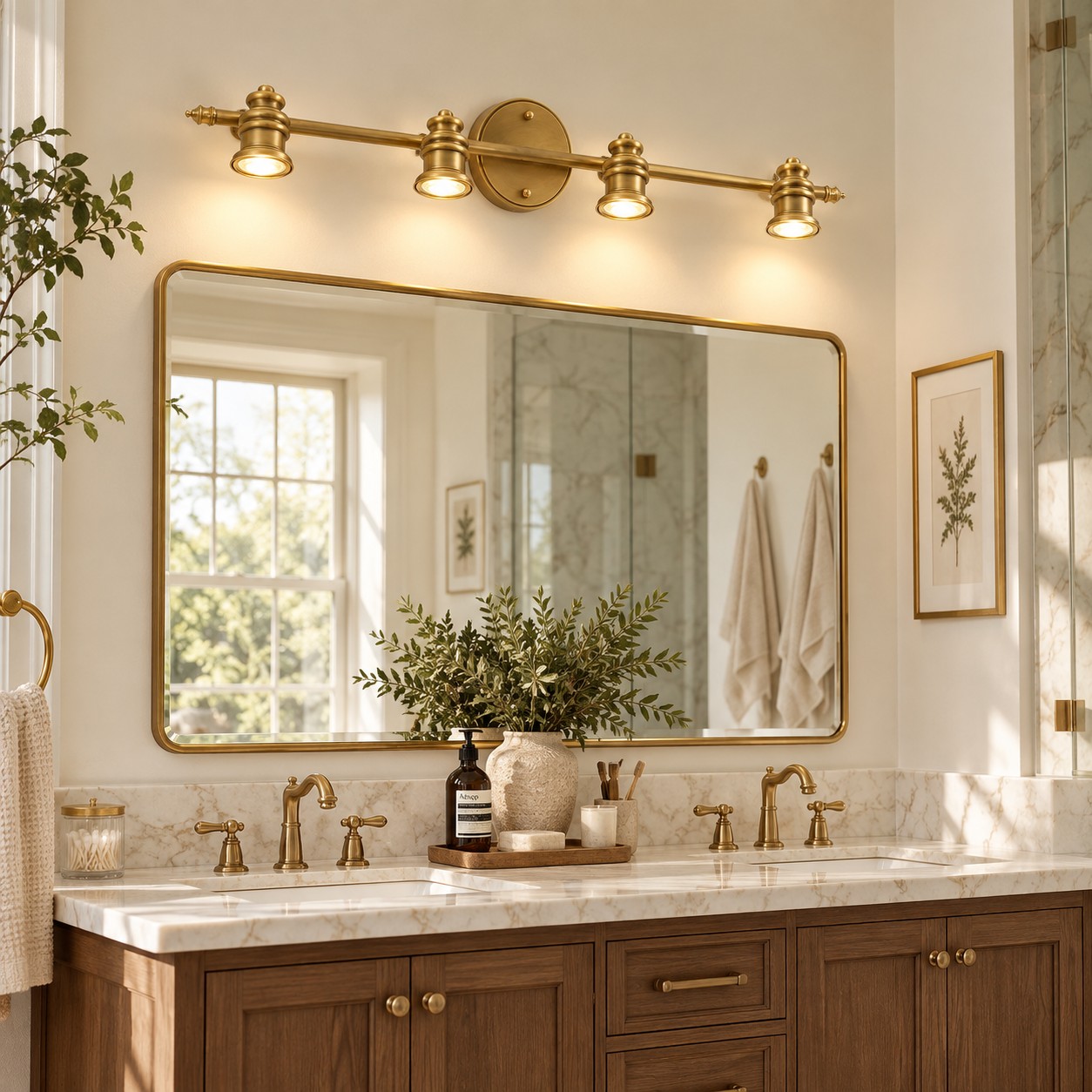 Aurelia Brass Vanity Wall Light with adjustable heads, one to five heads and individual aiming