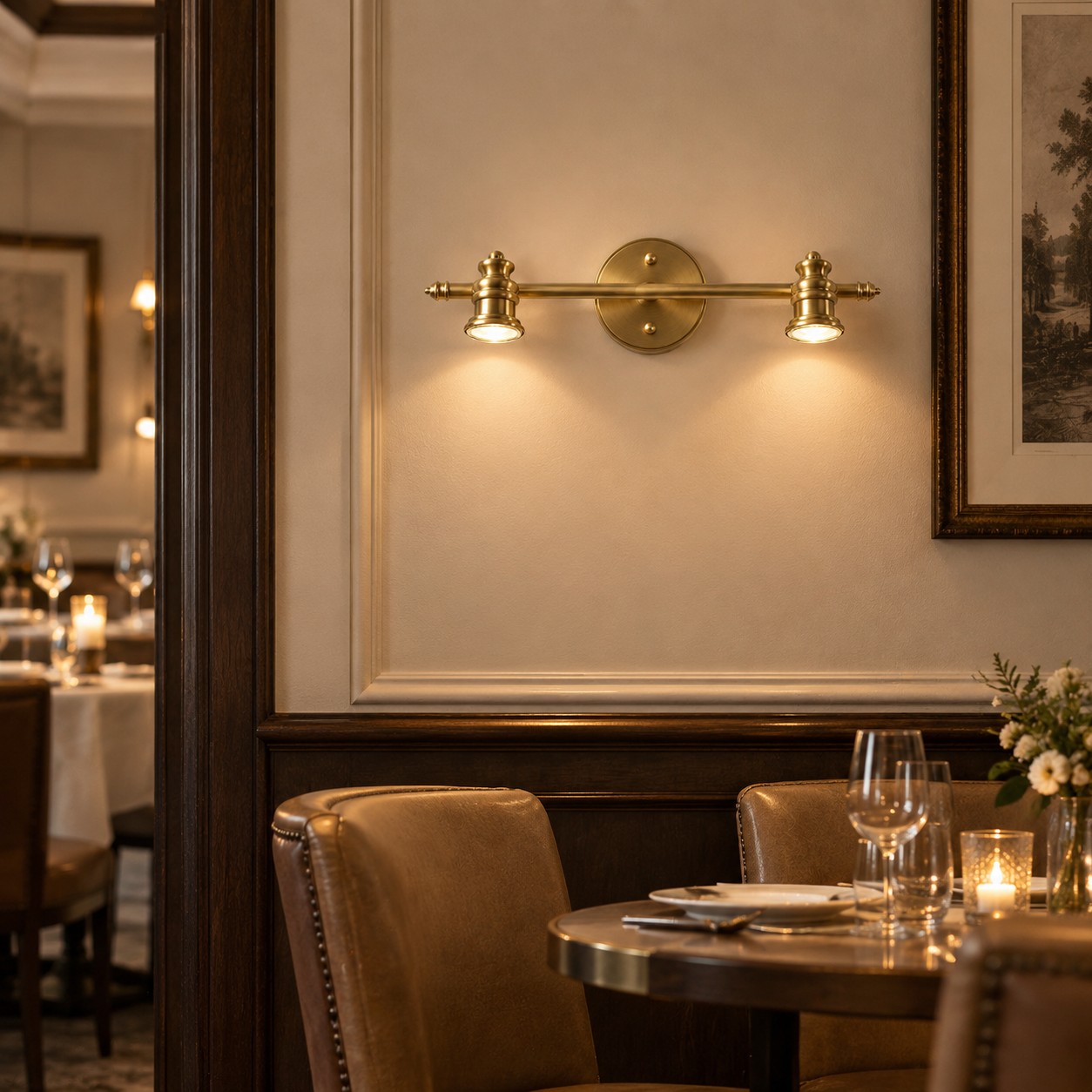 Aurelia Brass Vanity Wall Light with adjustable heads, one to five heads and individual aiming