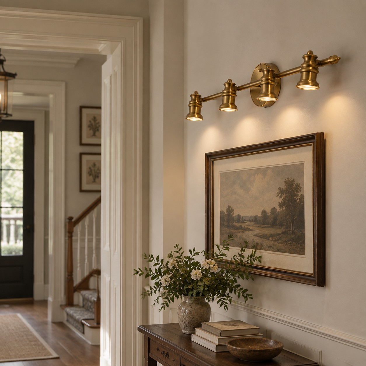 Aurelia Brass Vanity Wall Light with adjustable heads, one to five heads and individual aiming