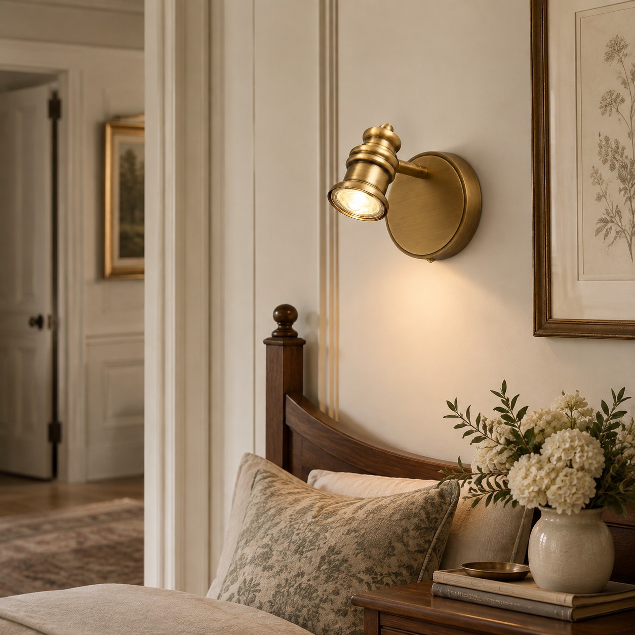 Aurelia Brass Vanity Wall Light with adjustable heads, one to five heads and individual aiming