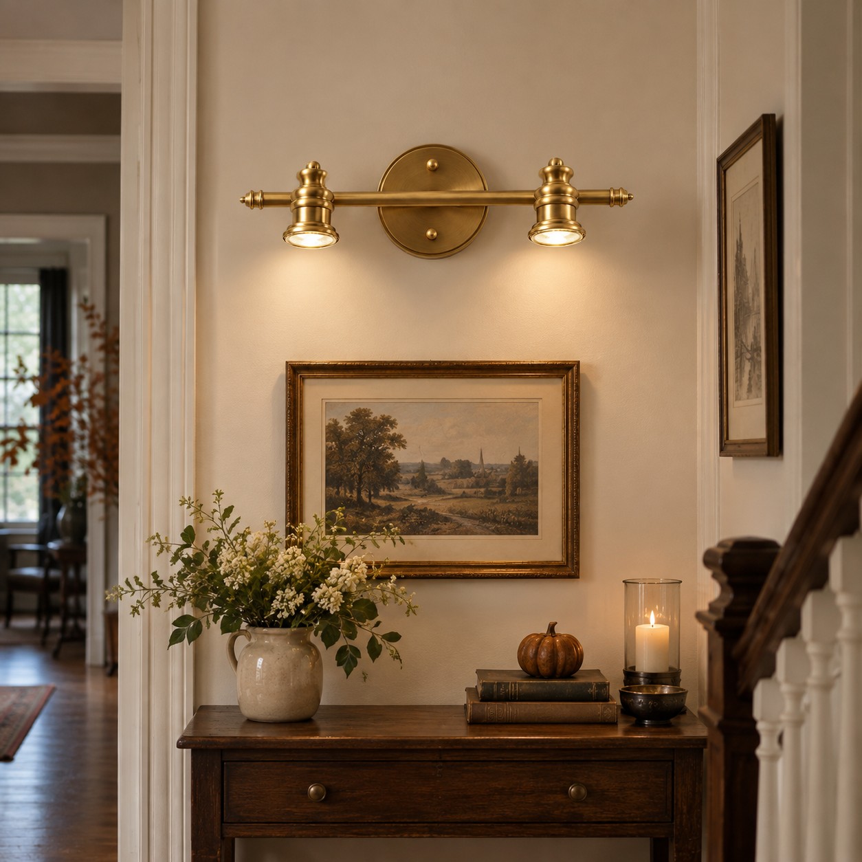 Aurelia Brass Vanity Wall Light with adjustable heads, one to five heads and individual aiming