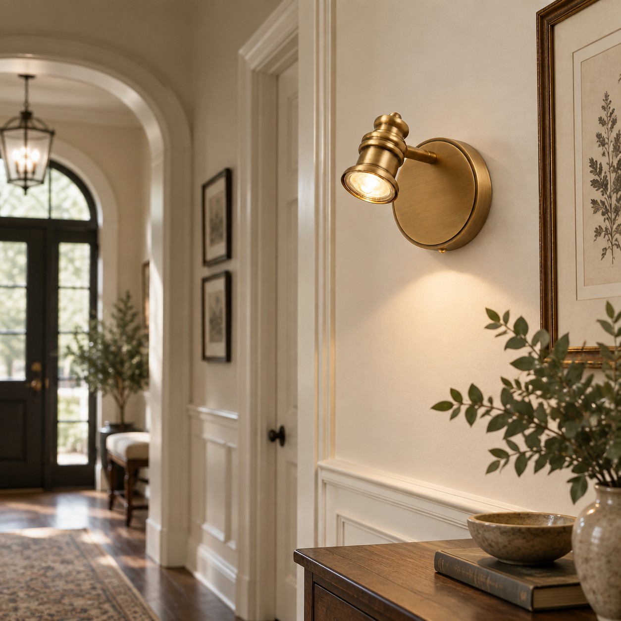 Aurelia Brass Vanity Wall Light with adjustable heads, one to five heads and individual aiming