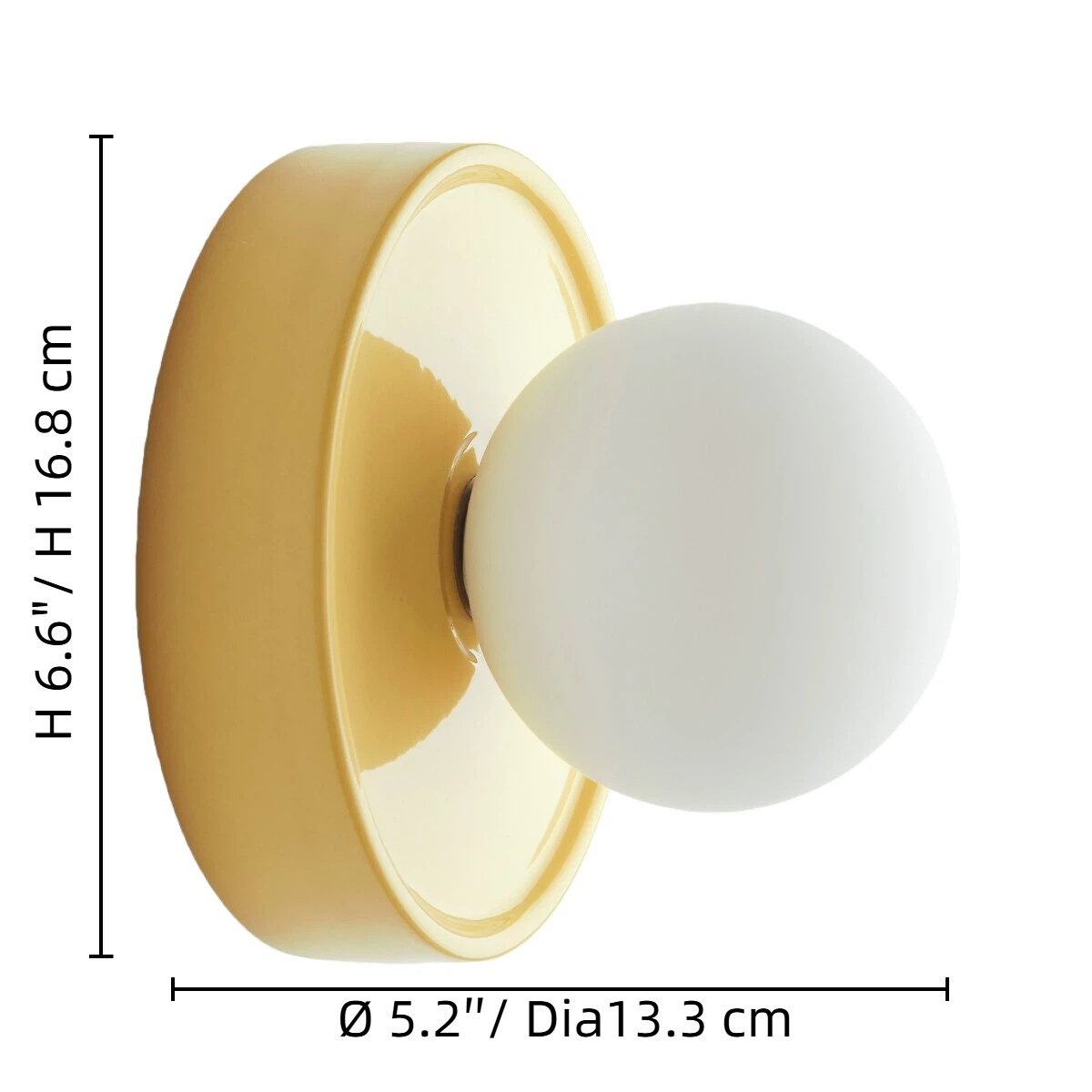 Medidas del aplique Solna: H 6.6 pulgadas / H 16.8 cm, diámetro 5.2 pulgadas / 13.3 cm