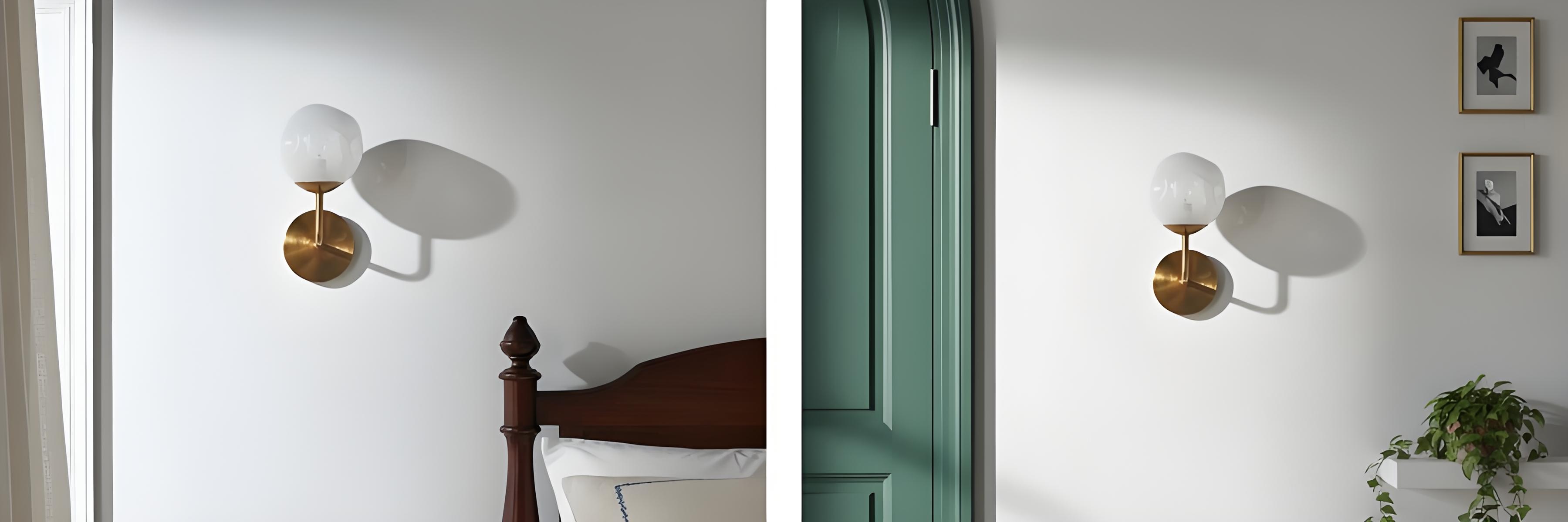 Modo wall sconce styled in two room scenes