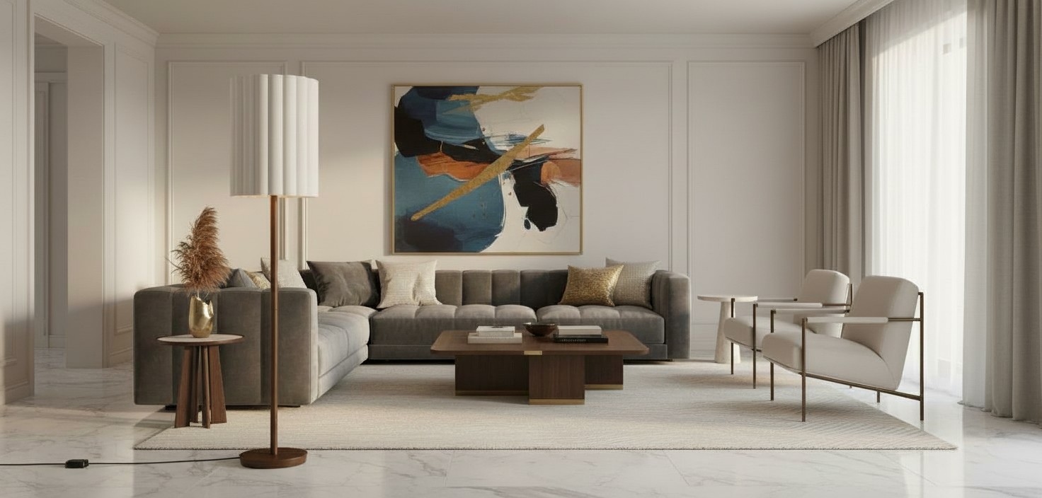 Linbron wooden floor lamp in a modern living room
