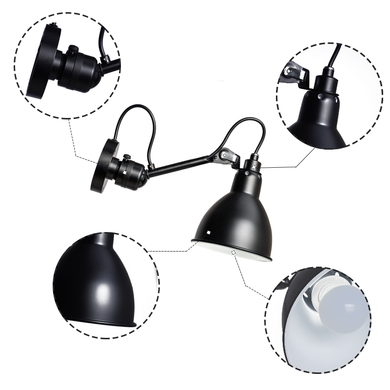 Product detail diagram for the swing arm wall light
