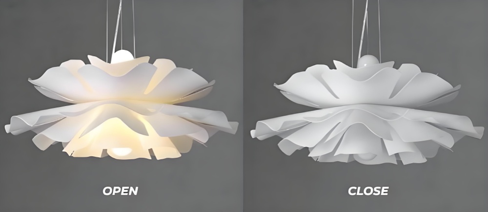 Comparación del efecto de iluminación abierto y cerrado de la lámpara Nordic Flower