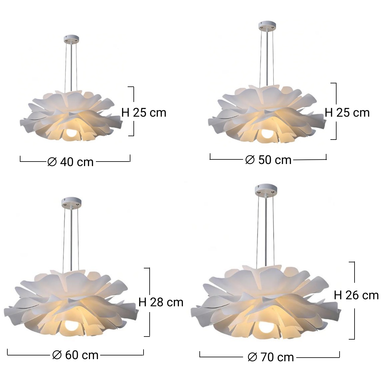 Diagrama de tamaño de la lámpara colgante Nordic Flower