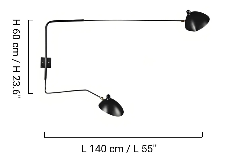 Dimensiones de aplique de pared de dos cabezales