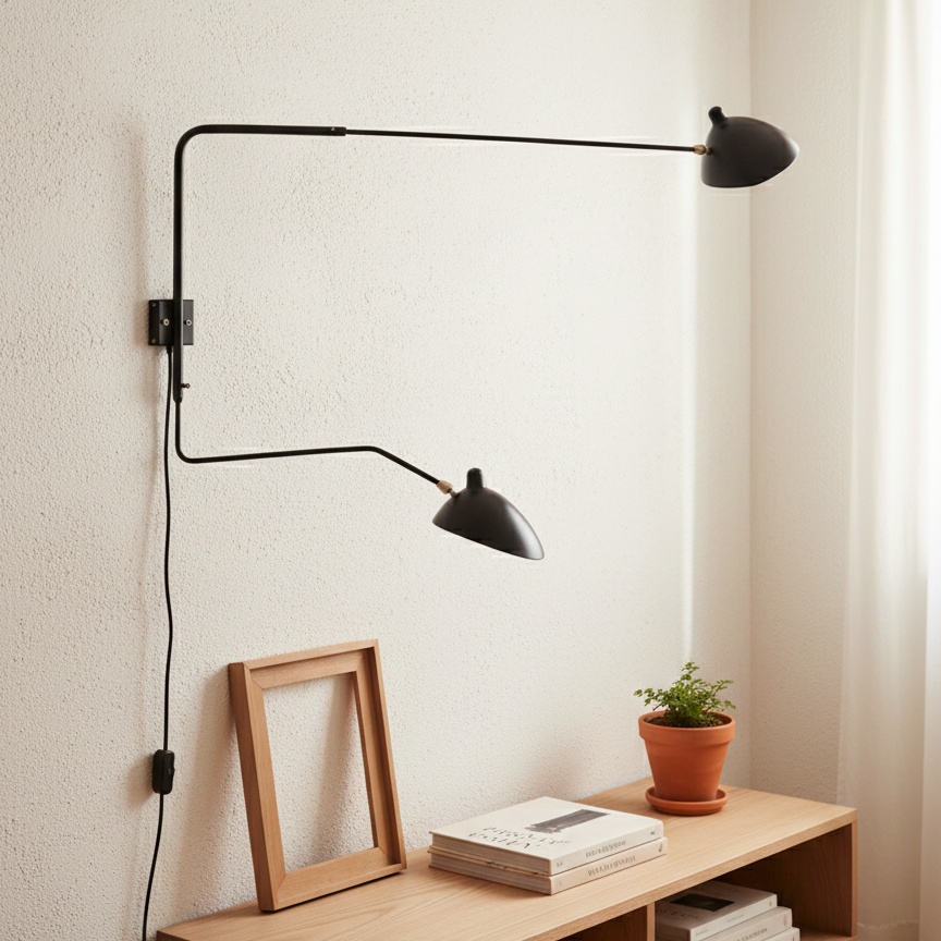 Aplique Serge Mouille negro instalado en pared