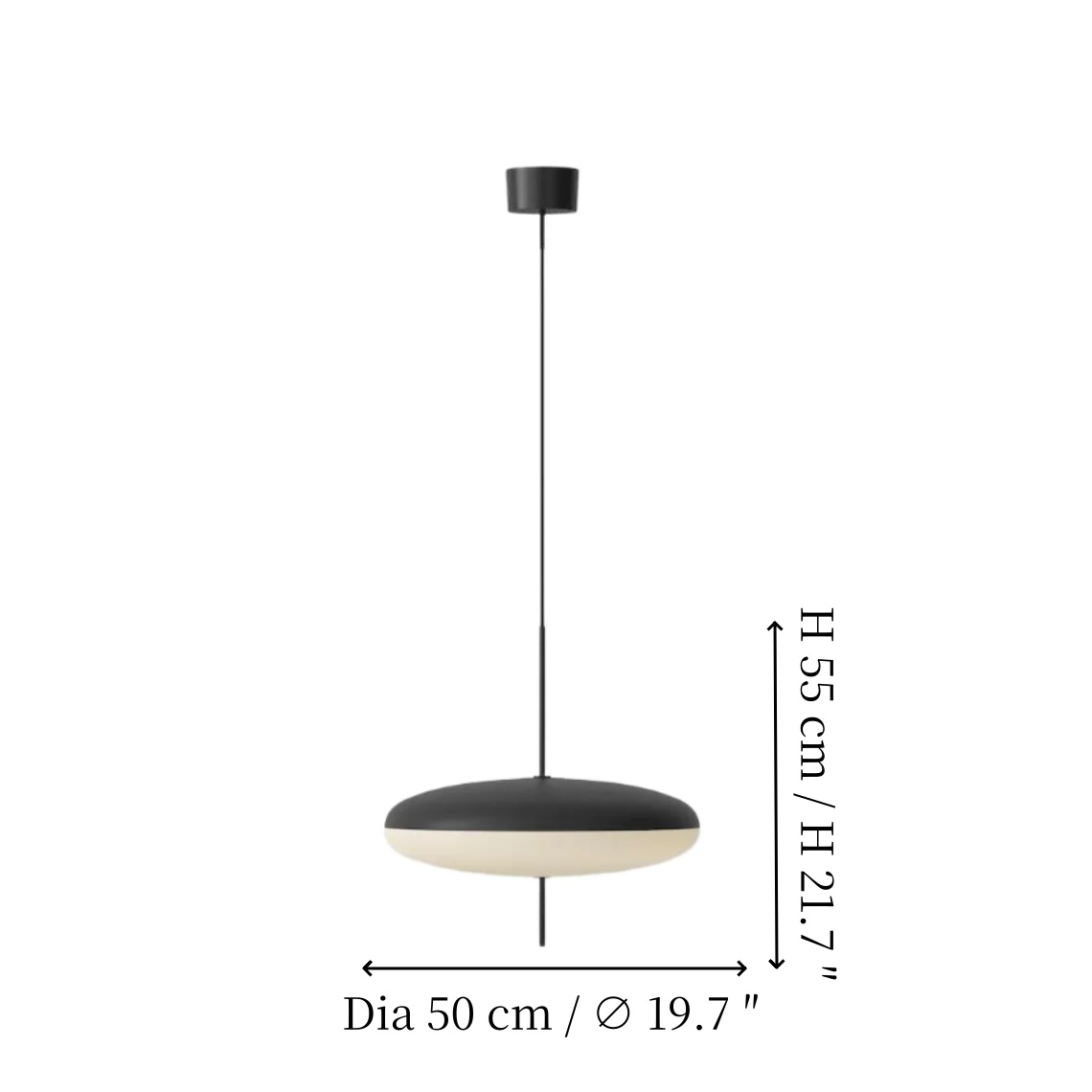 Diagramm zur Größe der elliptischen Pendelleuchte