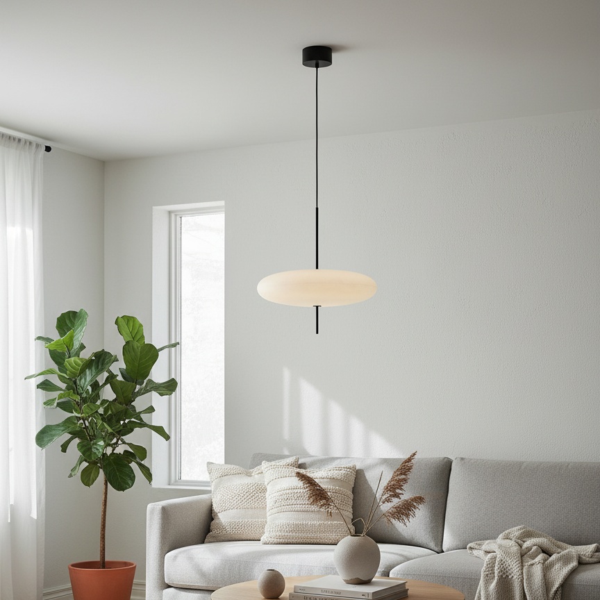 Elliptische Pendelleuchte im Wohnzimmer
