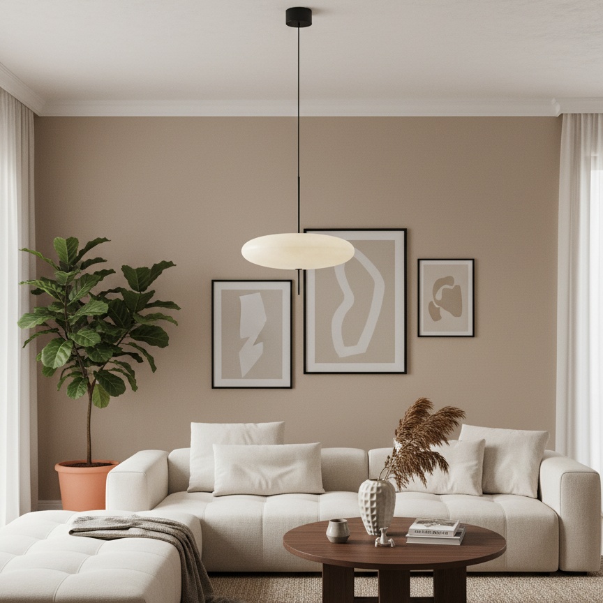 Weiße Pendelleuchte im Wohnzimmer