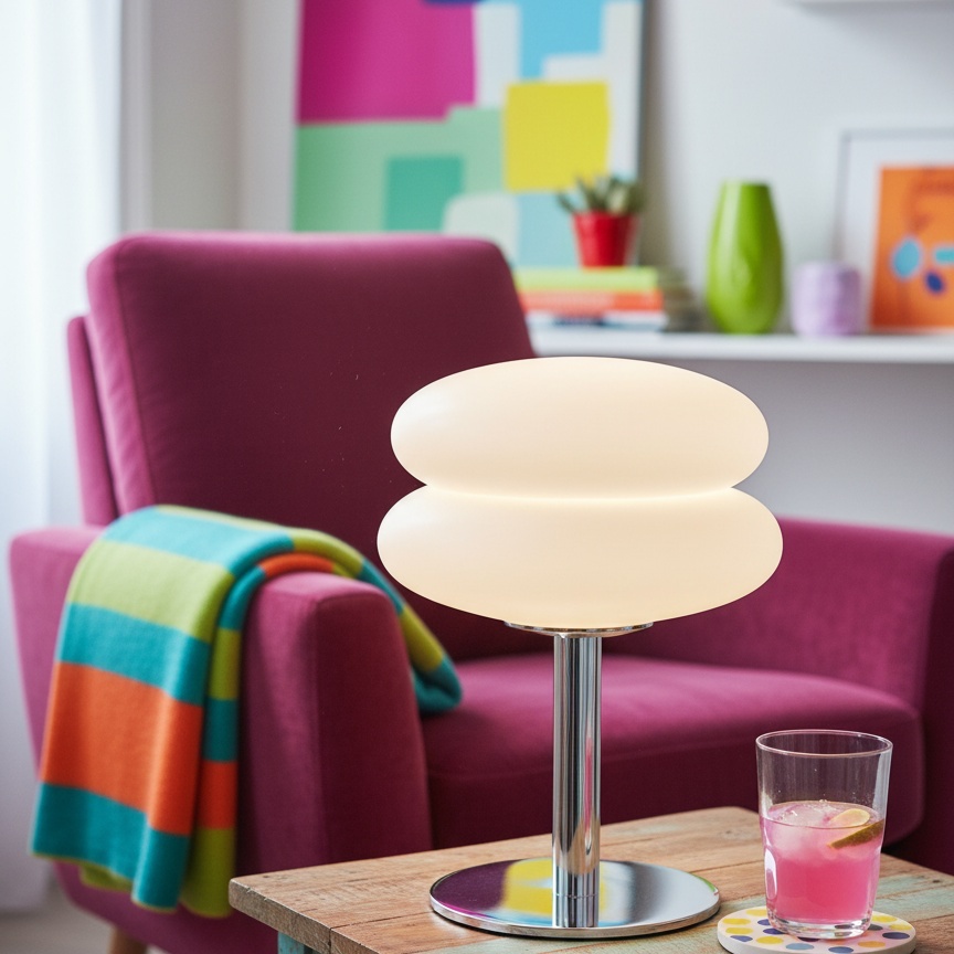 Lámpara Bauhaus blanca en una escena colorida