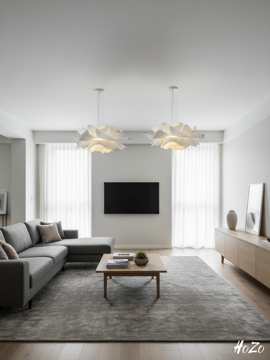 Dos lámparas Nordic Flower en salón contemporáneo