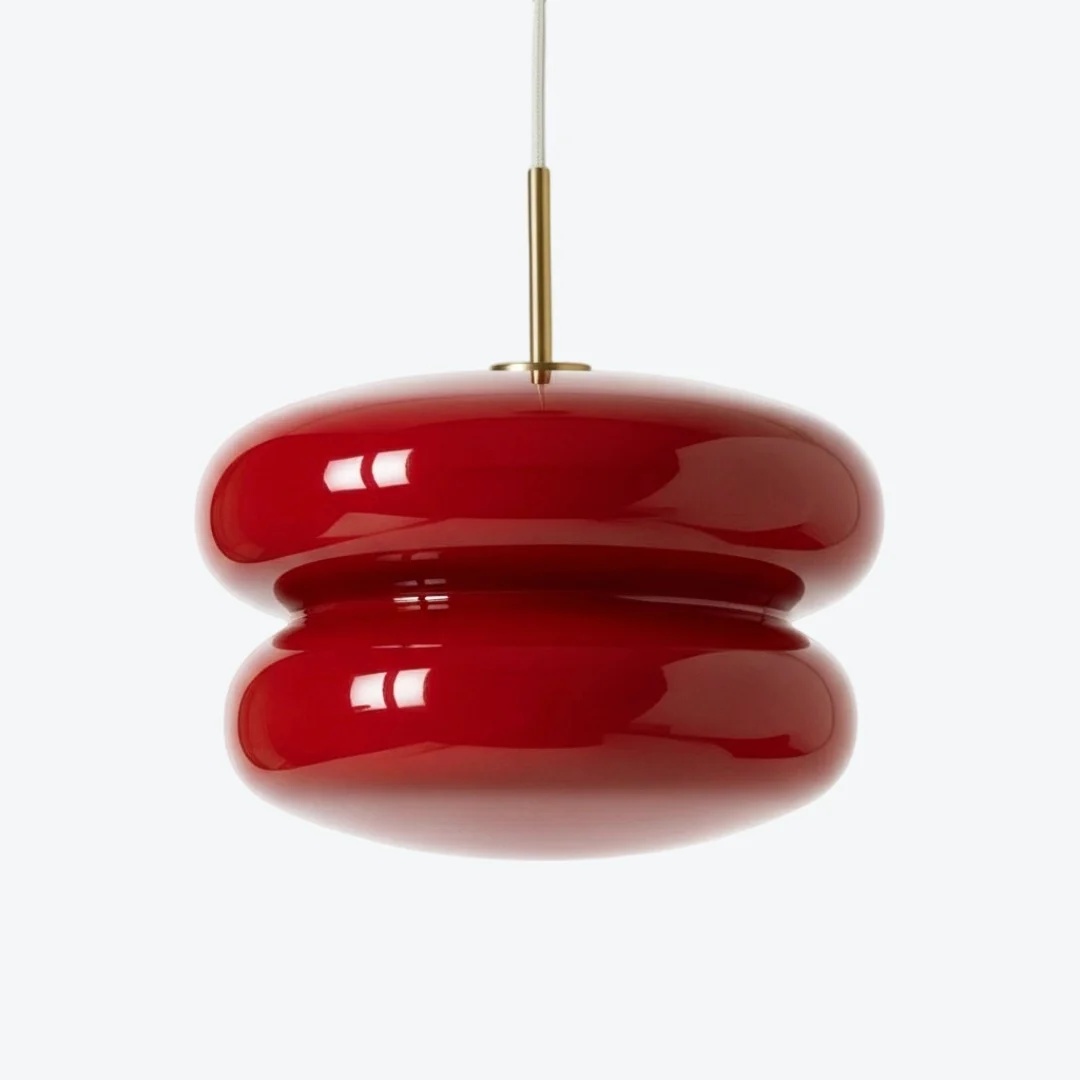 Lámpara colgante de cristal opalino en rojo