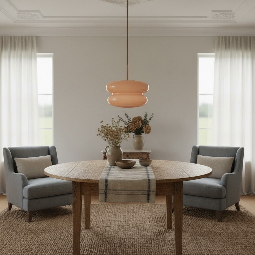 Lámpara colgante sobre mesa de comedor