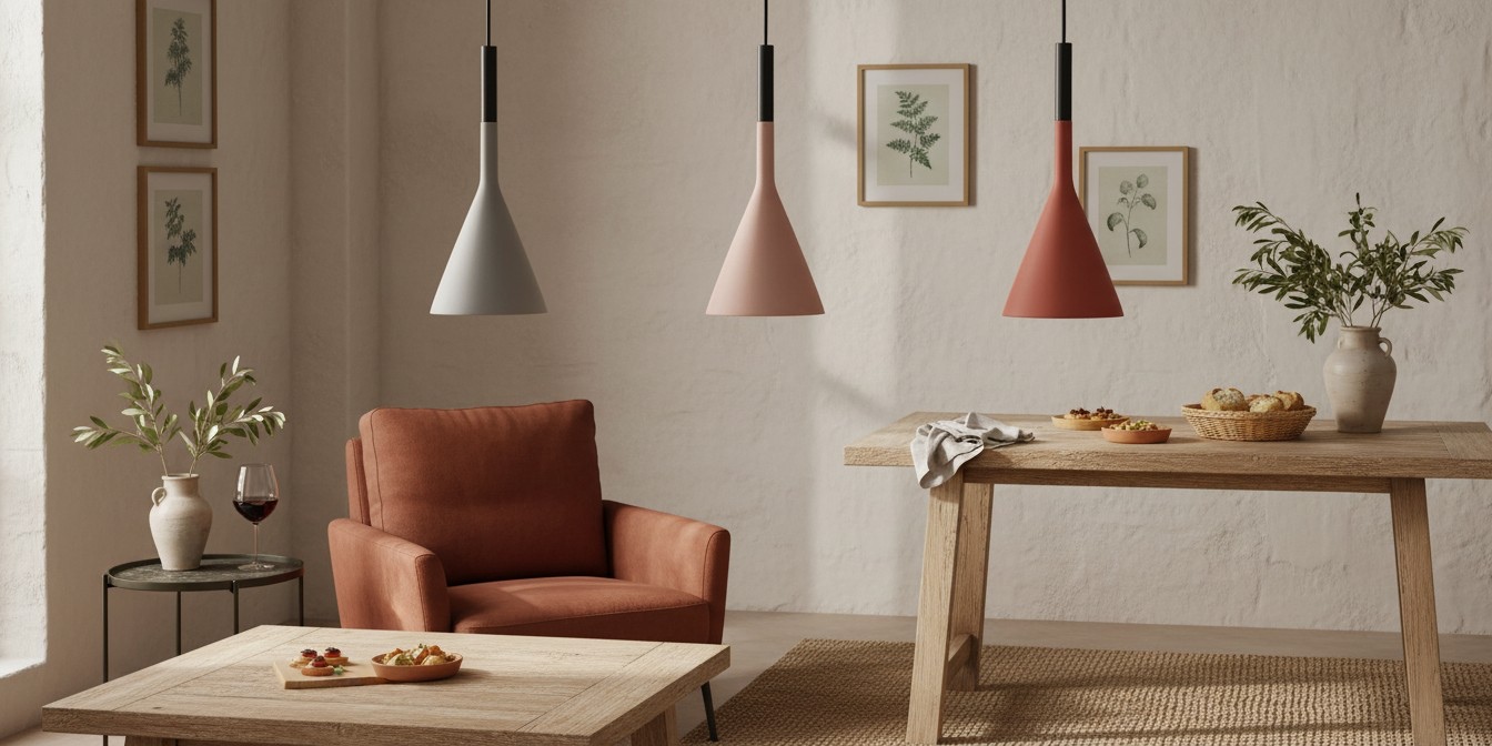 Colgante cónico de hormigón en un comedor moderno