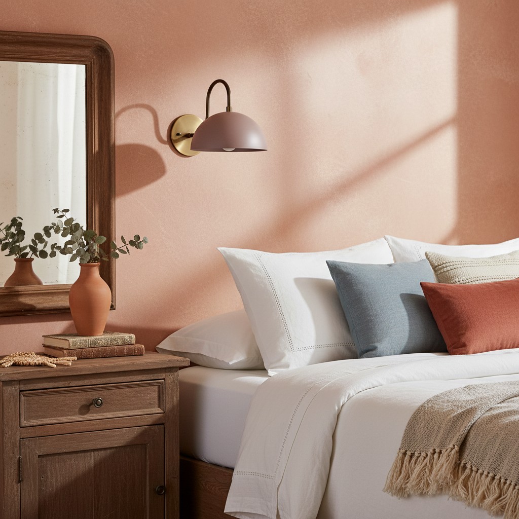 Lámpara de pared negra junto a cama