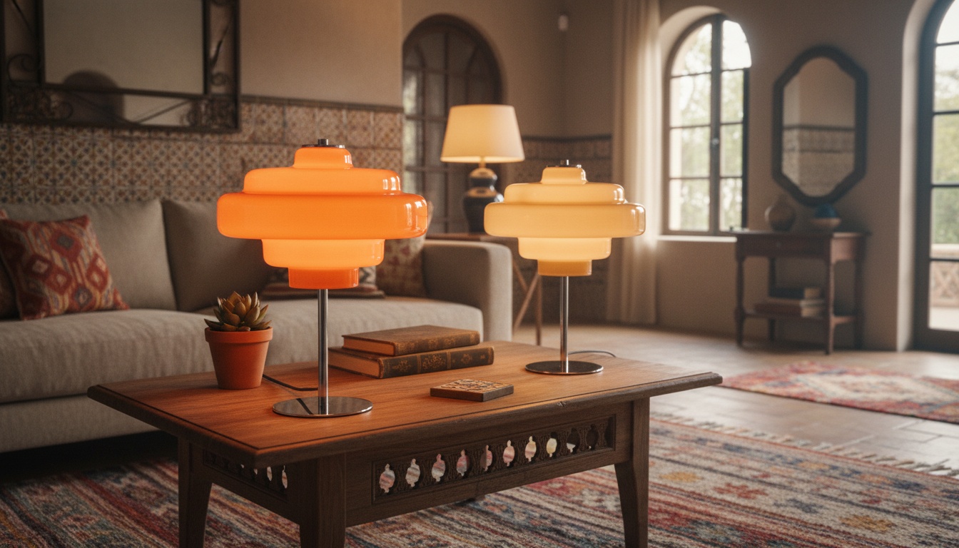 Lámpara de mesa de cristal Bauhaus en una sala de estar