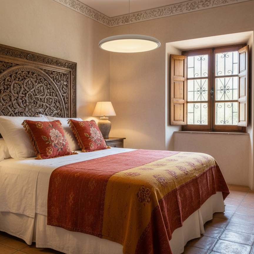 Lámpara colgante en dormitorio