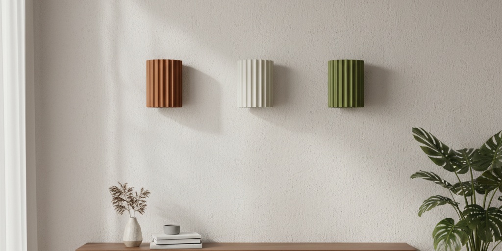 Elegante lámpara de pared acanalada de resina en una pared moderna