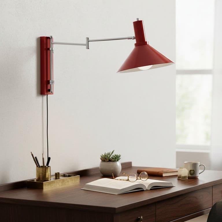 Aplique Bauhaus rojo sobre escritorio