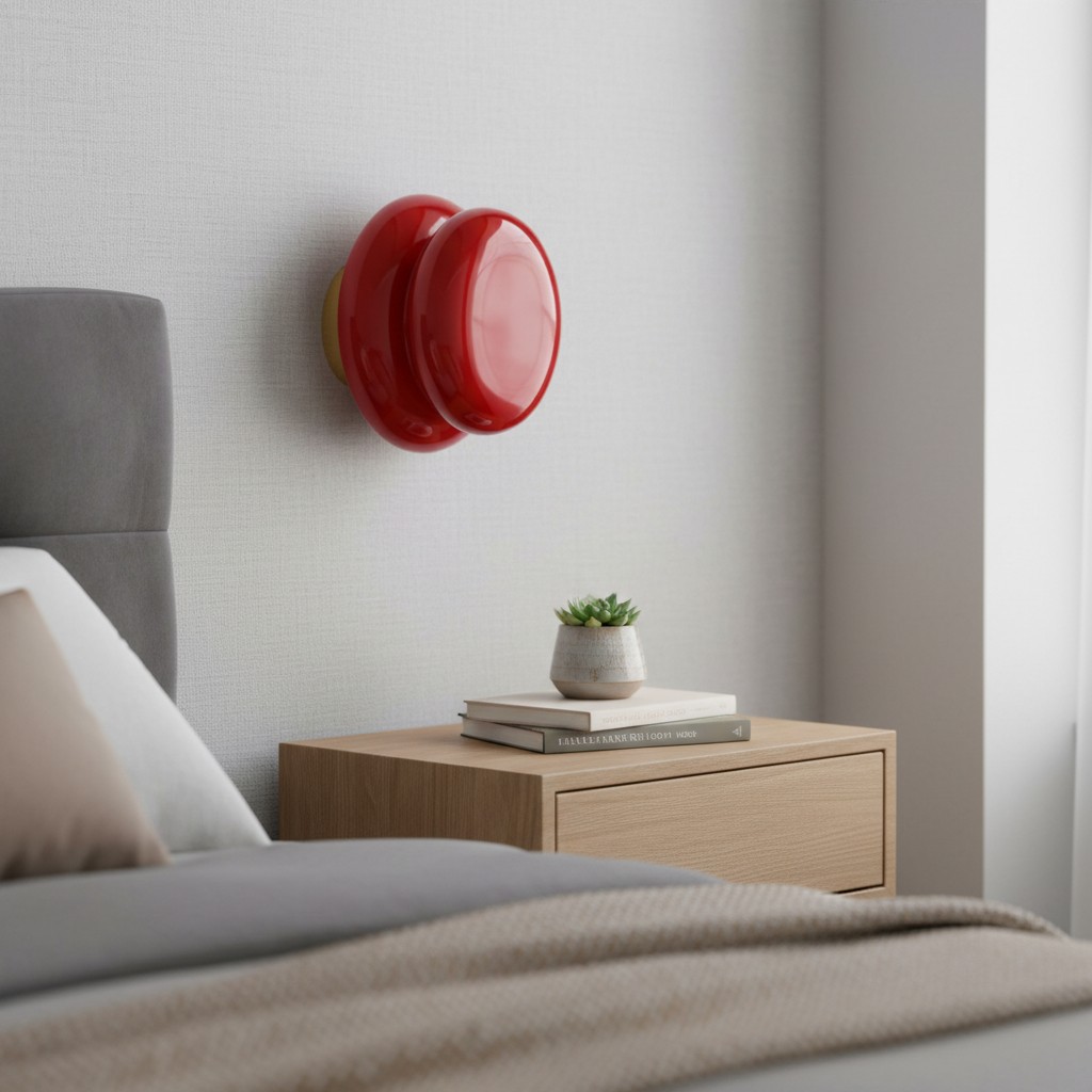 Lámpara de pared roja en dormitorio contemporáneo