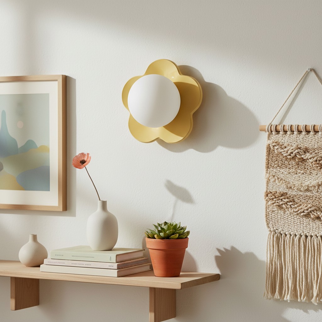 Escena con lámpara floral amarilla