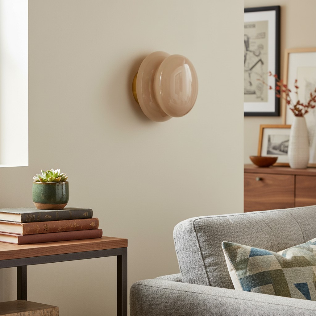 Lámpara de pared beige en una sala cálida