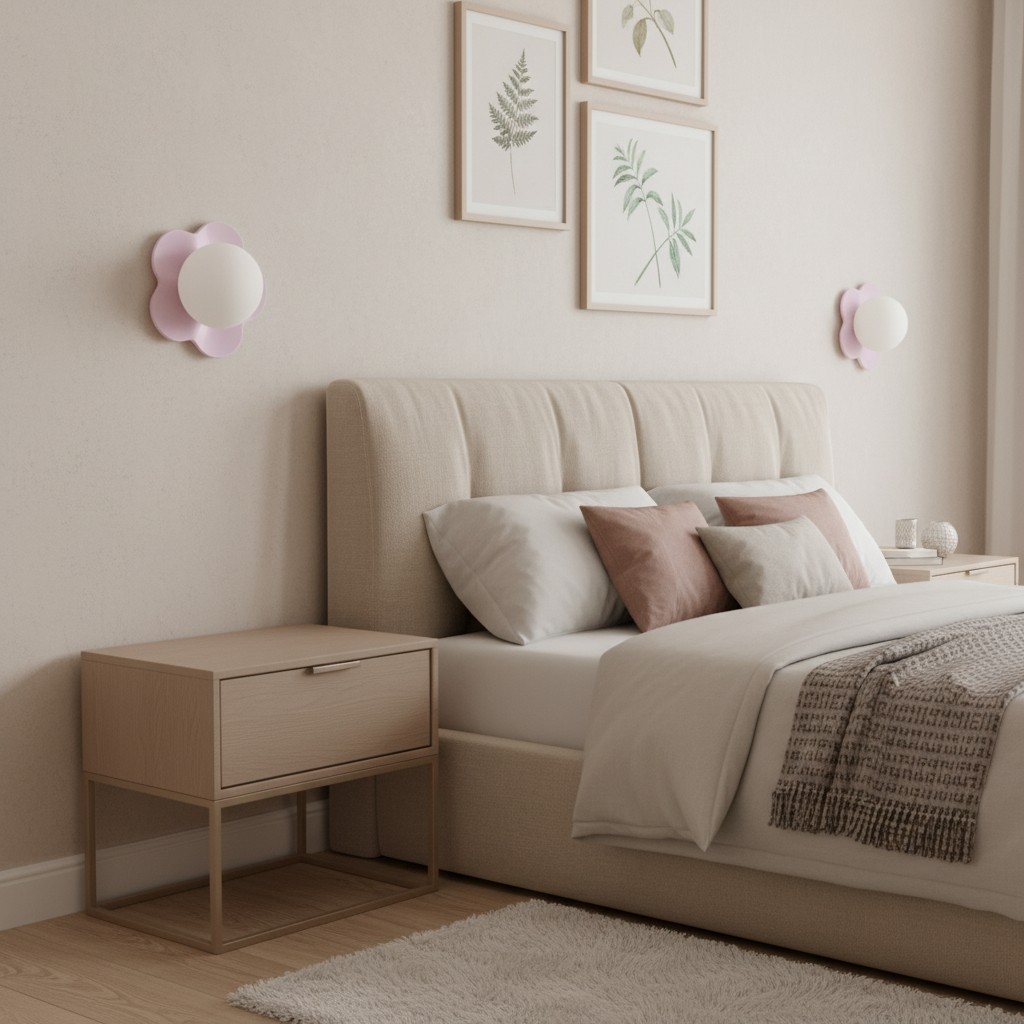Lámpara floral en dormitorio