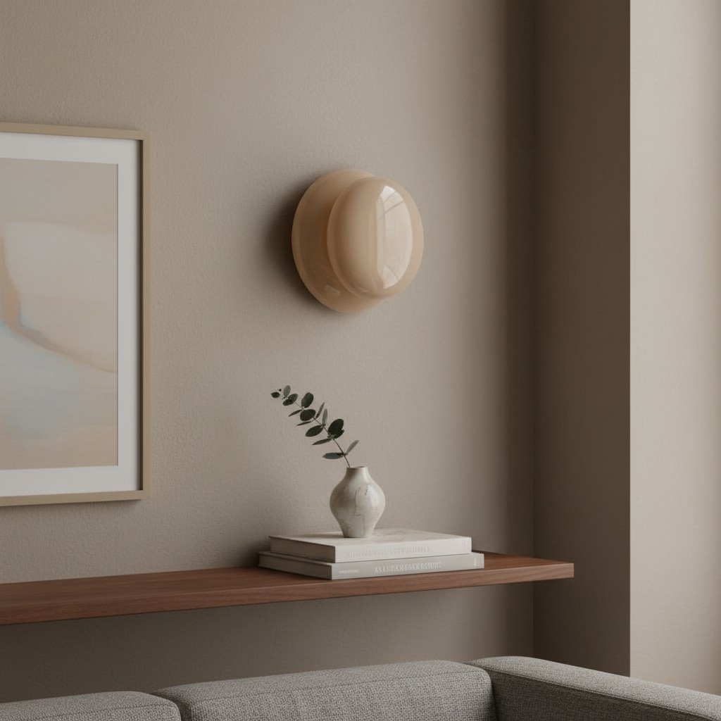 Lámpara de pared beige sobre repisa