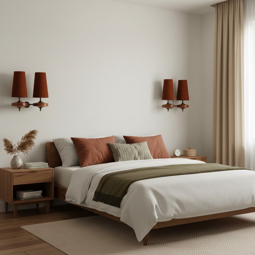 Dormitorio con apliques de pared rojos
