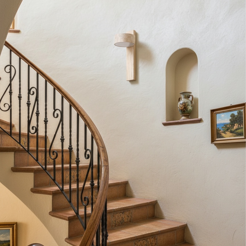 Escena de escalera con aplique de pared