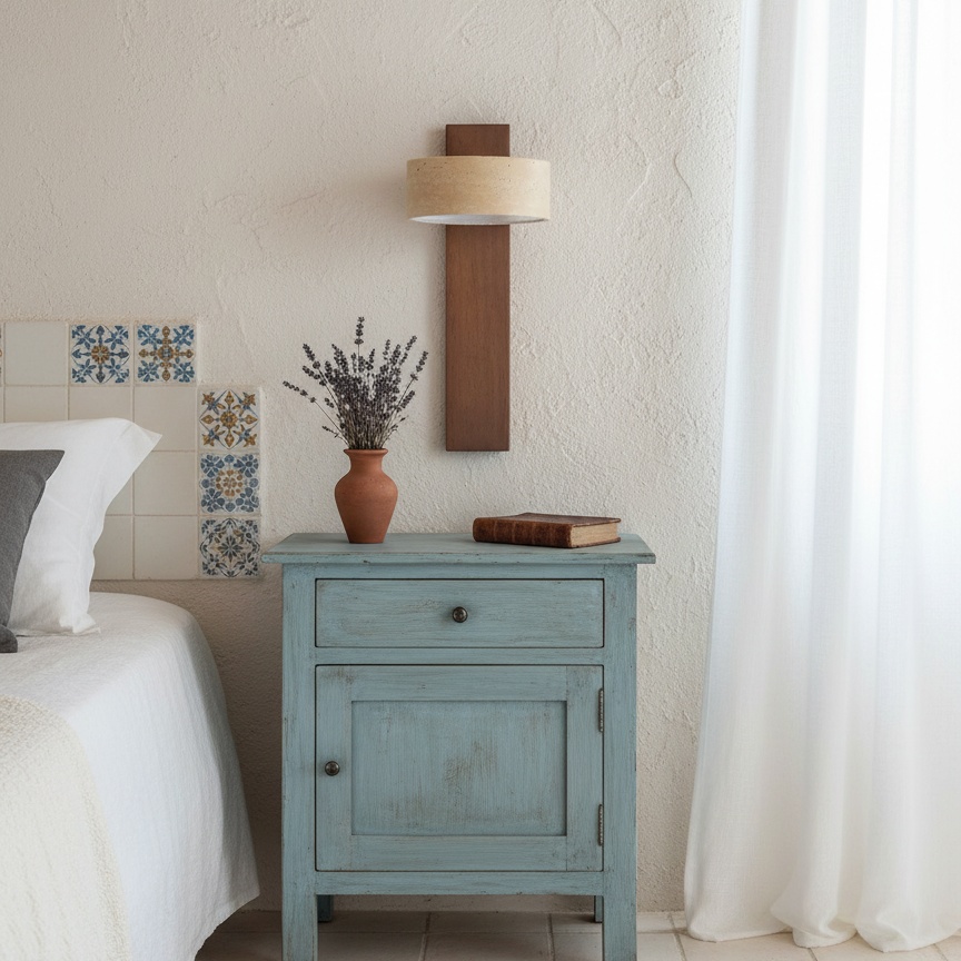 Escena de dormitorio con luz de pared