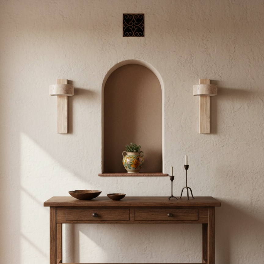 Escena de consola con dos apliques de travertino
