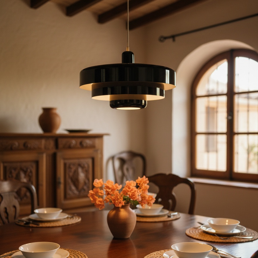 Triple Layer Disc Macaron Cake Pendant Lamp en mesa