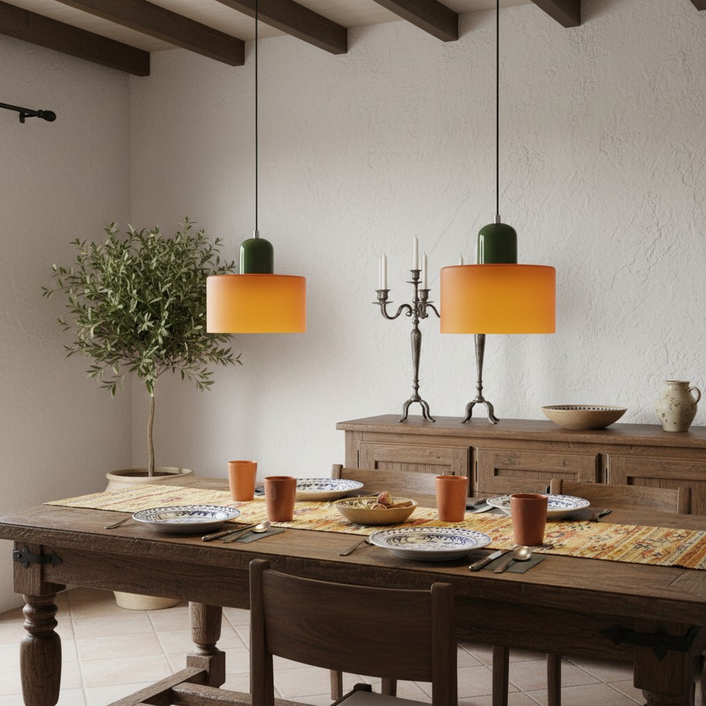 Lámparas Morandi amarillas en comedor
