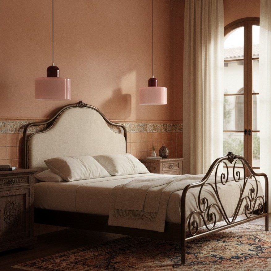 Lámparas Morandi rosas en dormitorio