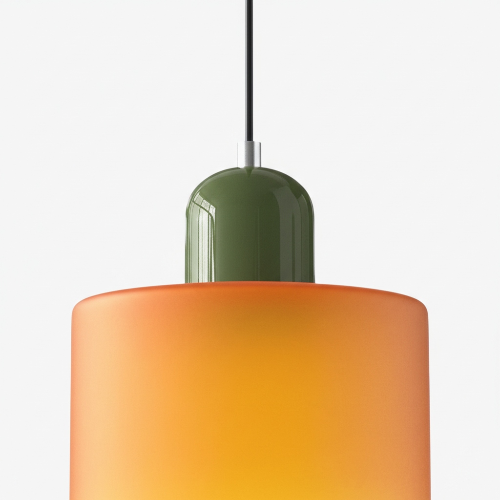 Detalle de pantalla naranja de la lámpara Morandi