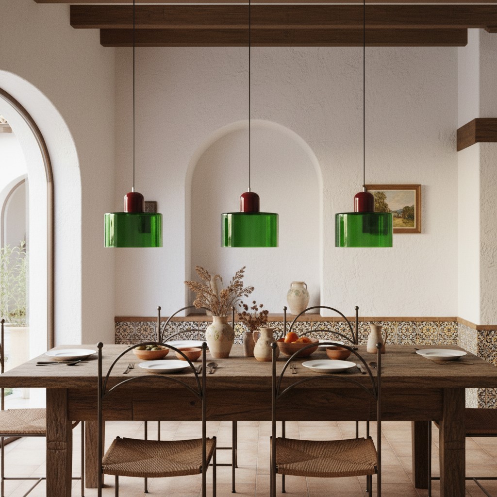 Lámparas Morandi verdes en comedor