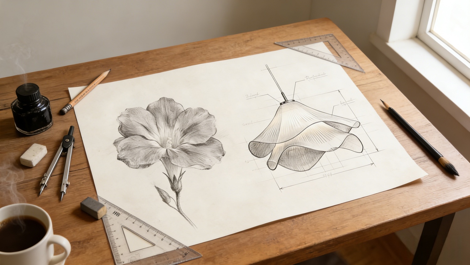 Boceto de diseño floral de la lámpara Ethereal Bloom